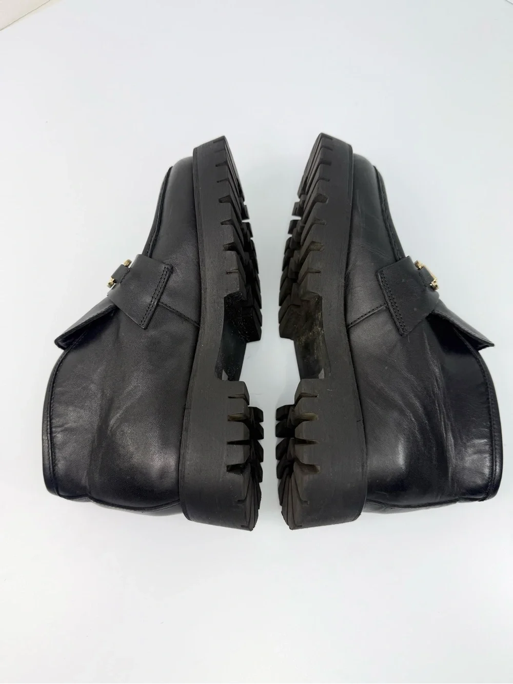 Steve Madden LEON Black Leather Horse bit Toe Chunky Platform Lug Sole Loafers